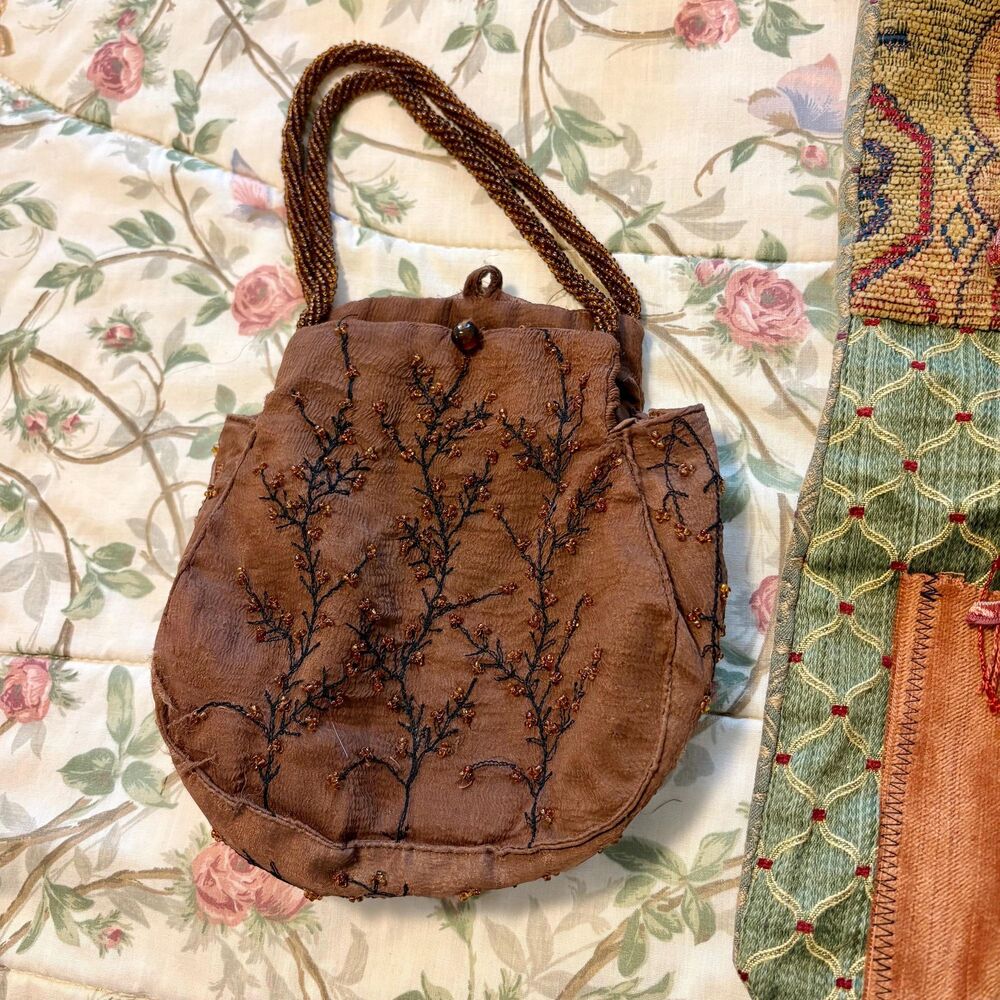 Vintage Boho Artisan Handbag Lot of 2 Beaded Purse & Patchwork Crossbody - Picture 2 of 10